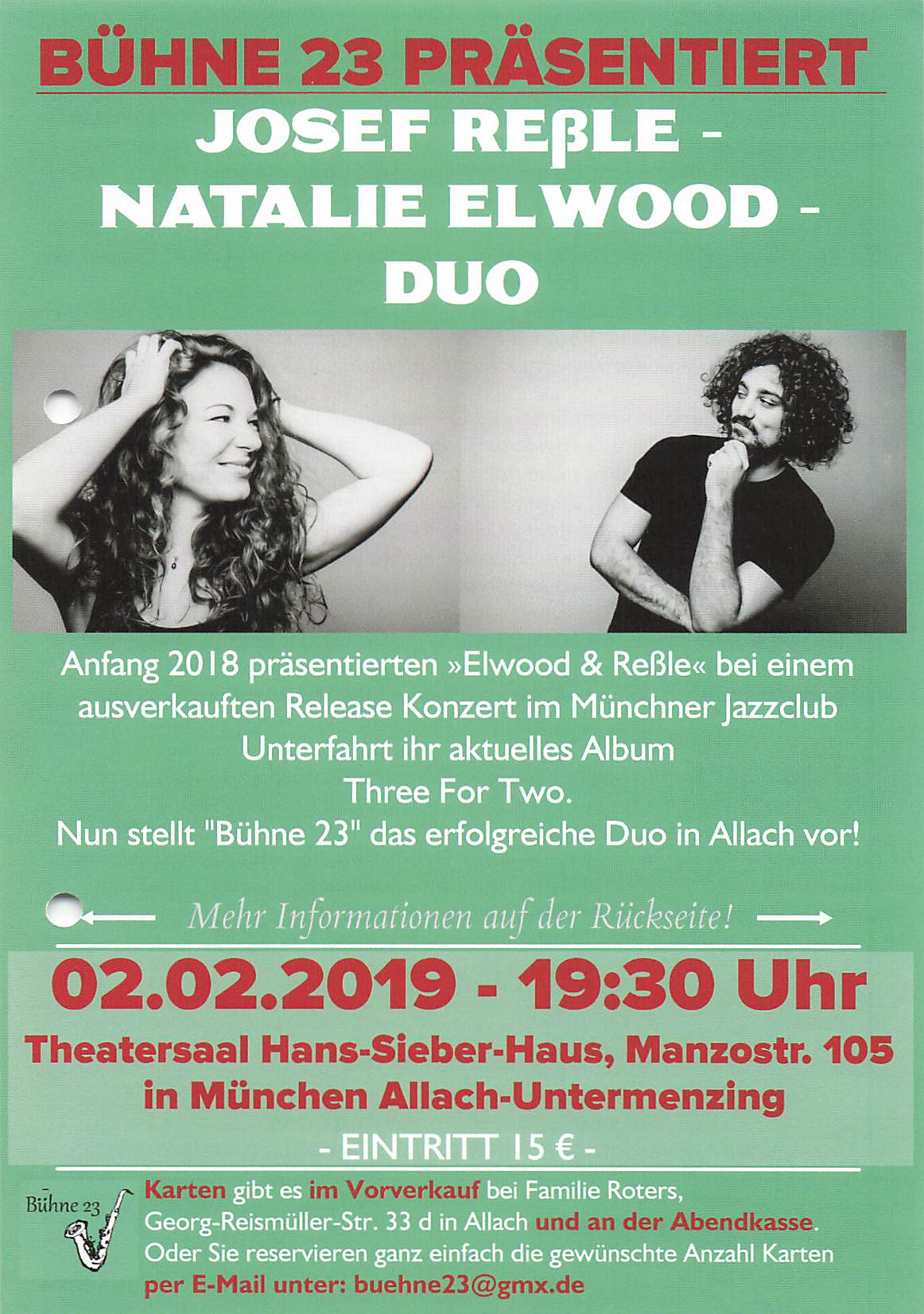 Konzert-Plakat vom 02-02-2019 Josef Reßle & Natalie Wood Theater-Saal Hans-Sieber-Haus