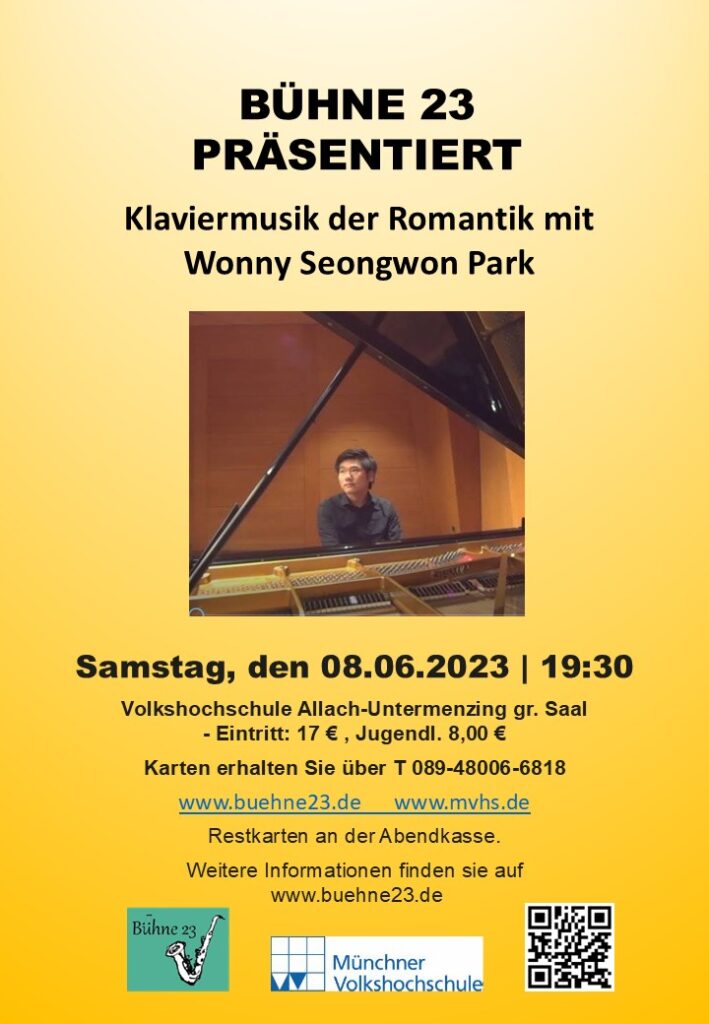 Konzert-Plakat vom 08.06.2023 "Klaviermusik der Romantik" mit Wonny Seongwon Park (p)